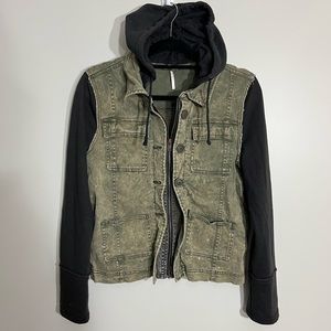 Free People Olive Utility Jacket with Black Sleeves